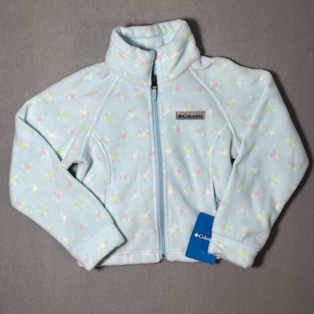 NEW Columbia Fleece Jacket Youth XXS 4/5 Light Blue Floral Full Zip Girl